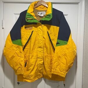 Columbia Mens Jacket Small Yellow Nylon Tech Series Vintage Colorblock Hooded